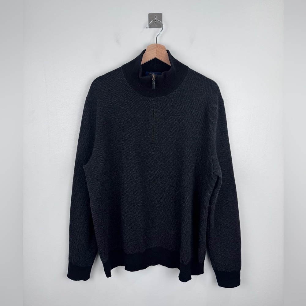 Polo Ralph‎ Lauren Men Grey Regular Fit Wool Quarter Zip Sweater Size XL